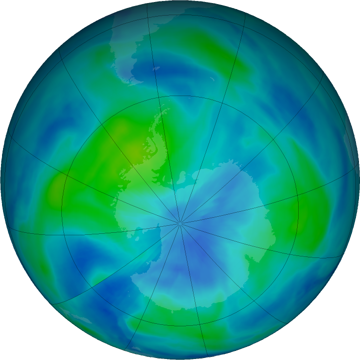 Antarctic ozone map for 20 March 2022